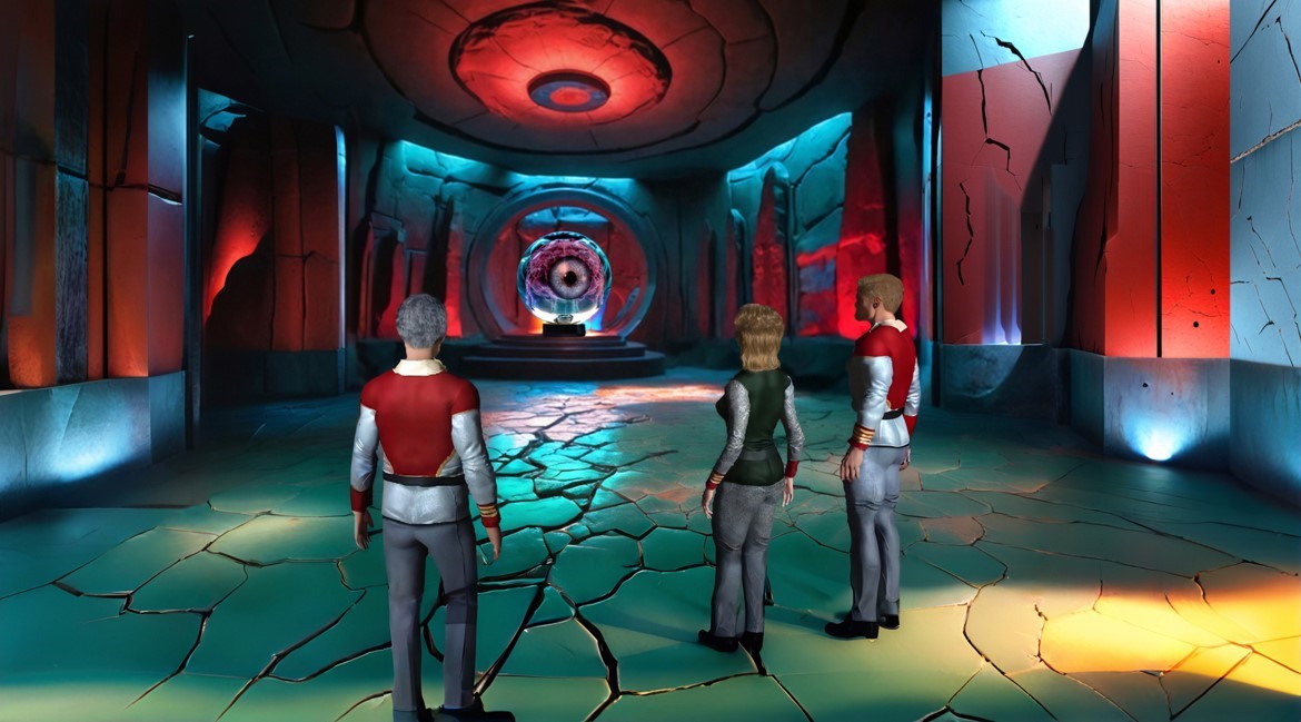 The Crew facing an alien